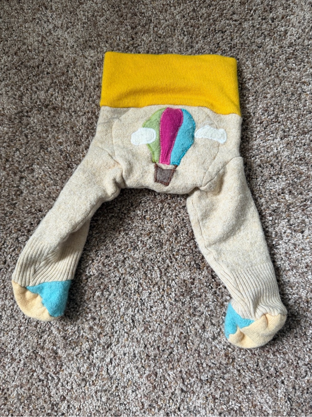 Kids Hot Air Balloon Knit Footed Pants - Yellow Waistband